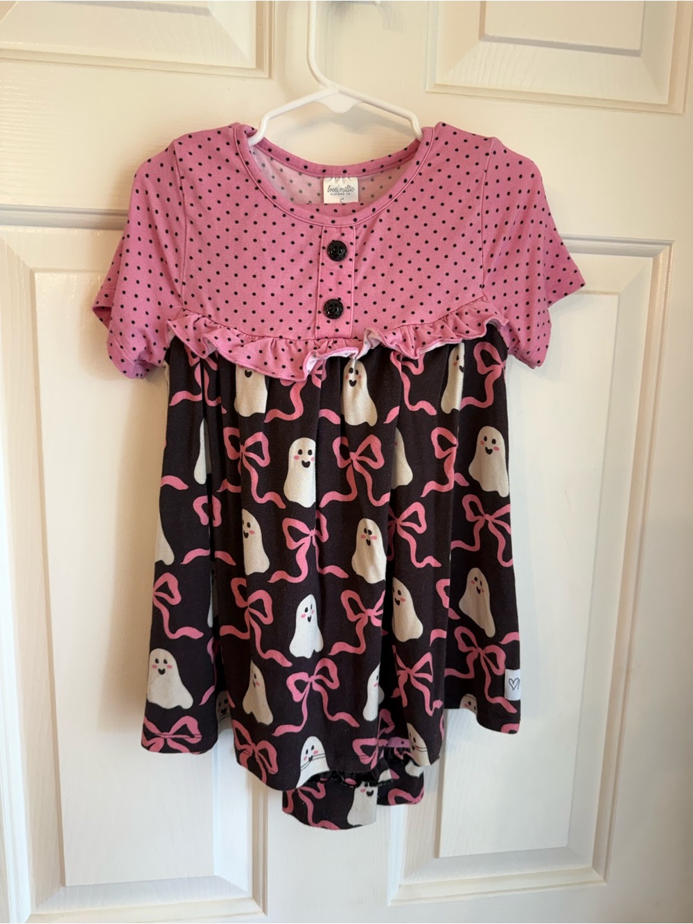 Girls Pink & Black Ghost Print Matching Set - Cute Ruffle Top